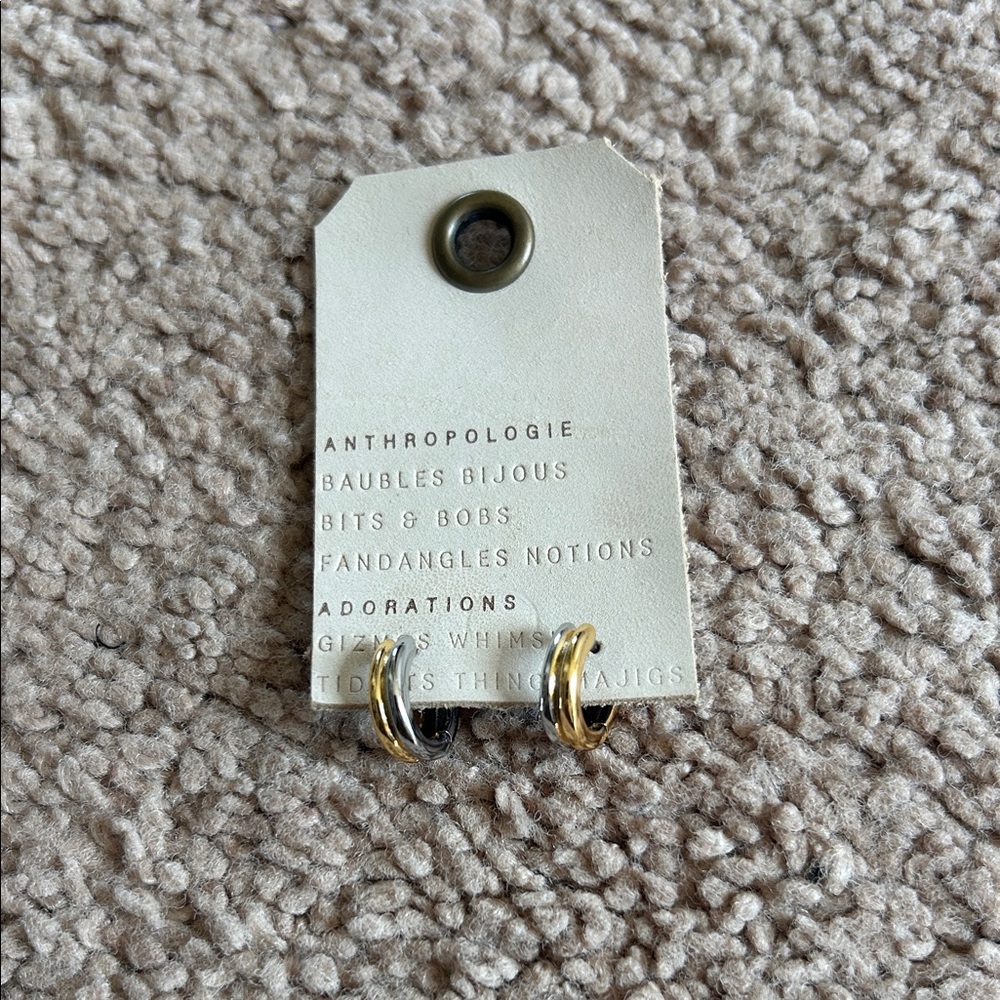 Anthropologie Two-Tone Gold and Silver Double Band Huggie Earrings